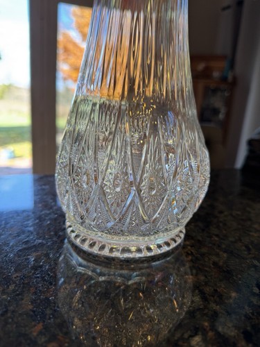 LE Smith Clear Iridescent 16 fingered Swung Vase Diamond Cut Glass, 12” - Picture 8 of 20