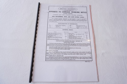 Sept 1949 Fascimilie Railway Carriage Working Notice Steam Trains London East - Foto 1 di 5