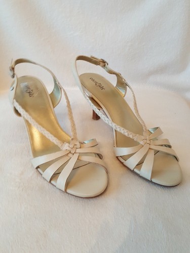 East 5th Ivory Sandals 3” Heel Open Toe Straps Size 7.5 M
