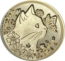 Cat with Butterfly on its Nose - 1" dia. Wax Seal Stamp head Cute for Cat Lovers