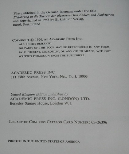 Introduction to †he Theory of Algebraic Numbers and Functions by Eichler. HB/DJ - Picture 5 of 12