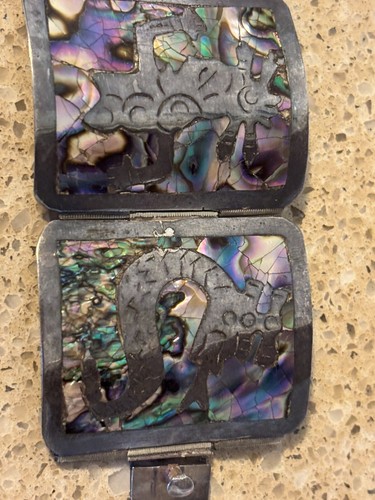 Sterling & Abalone Bracelet 5 Wide Panel Aztec Figures Mexico 925 MBR ? Artisan - Picture 8 of 11