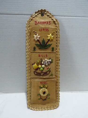 ORGANIZZATORE VINTAGE BAHAMAS SOUVINIER PAGLIA DA APPENDERE AL MURO LETTERA MISC    - Foto 1 di 6