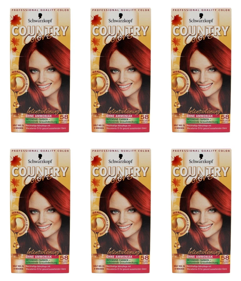 6x Schwarzkopf Country Colors Intensivtönung 58 Granatrot EAN4015000523622
