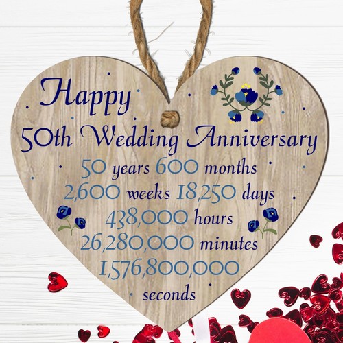 Happy 50th Wedding Anniversary Sign Gift Heart Fifty Years Husband Wife Gifts - Picture 7 of 13