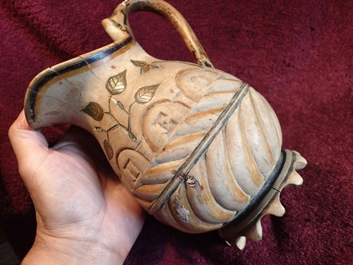 UNIQUE ANTIQUE dated 1910 ONE-PIECE-OF-WOOD CARVED JUG FOLK ART FINLAND FINNISH - Picture 3 of 11