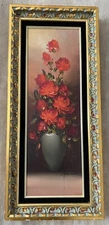 Robert Cox Long Floral Framed Oil Painting Signed Very Nice Used 28" x 12"