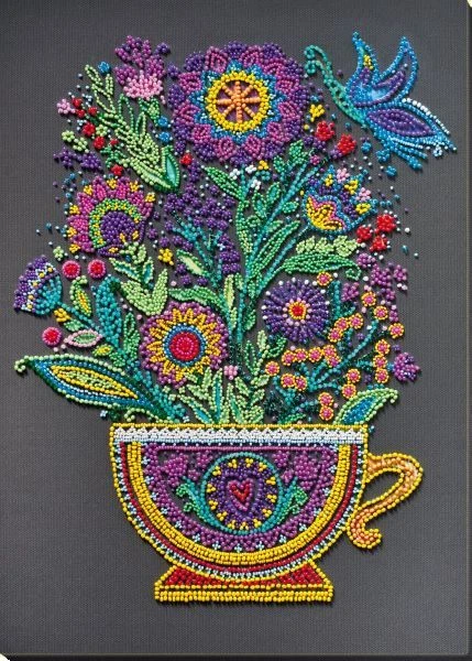 Bead embroidery kit Cup of happiness needlework kit Art canvas beadwork  pattern