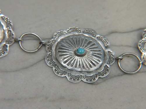 Fascia cappello concho sud-ovest argento sterling e turchese con 5 conchiglie - Foto 8 di 9