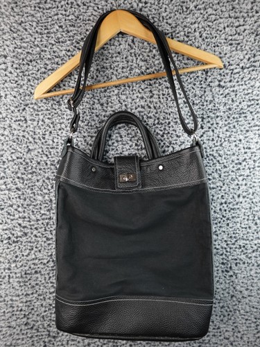 Russell Hill schwarz Canvas & Leder Beuteltasche Schultertasche hergestellt in den USA Drehverschluss 12x16 - Bild 1 von 9