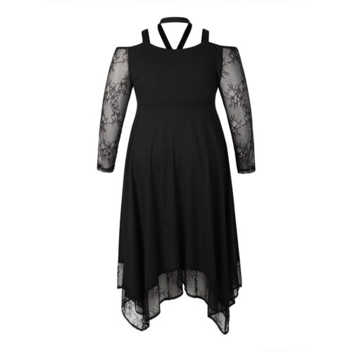 PLUS SIZE ⭐Sexy Women Lace Cold Shoulder Midi Dress Cocktail Party Evening Dress - Picture 6 of 14