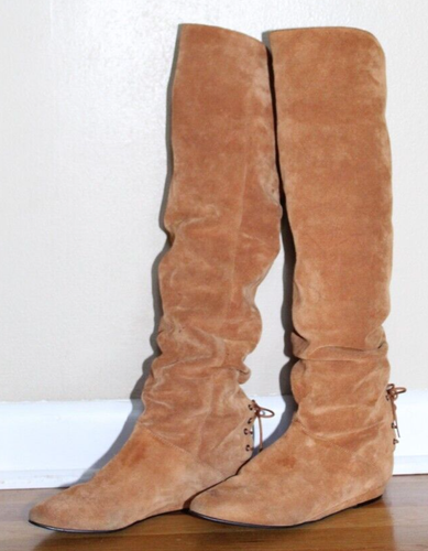 Vintage 1980er Jahre Poppies by Leda braune Wildleder kniehohe Stiefel Damen 7,5 M