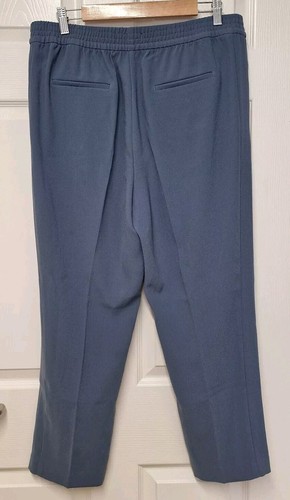M&S Tapered Elastic Waist Zipped Pockets Jogger Trousers Size 14 16 Blue Pleat - Picture 14 of 19