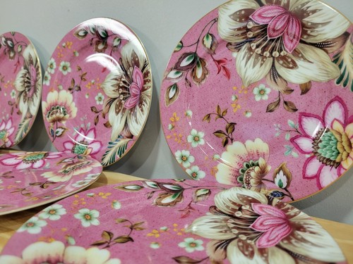 Grace Teaware Peacock Lotus Garden 7" Porcelain Salad Plates - Set of 6 - Picture 5 of 6