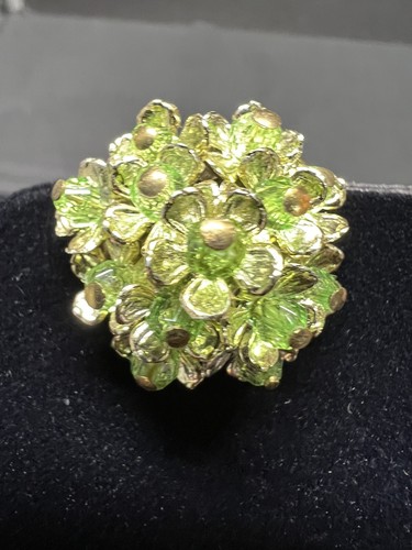 Blumen Brosche & Ohrringe Set, limettengrüne Strasssteine, West Germany 1940’s-50’s - Bild 2 von 22