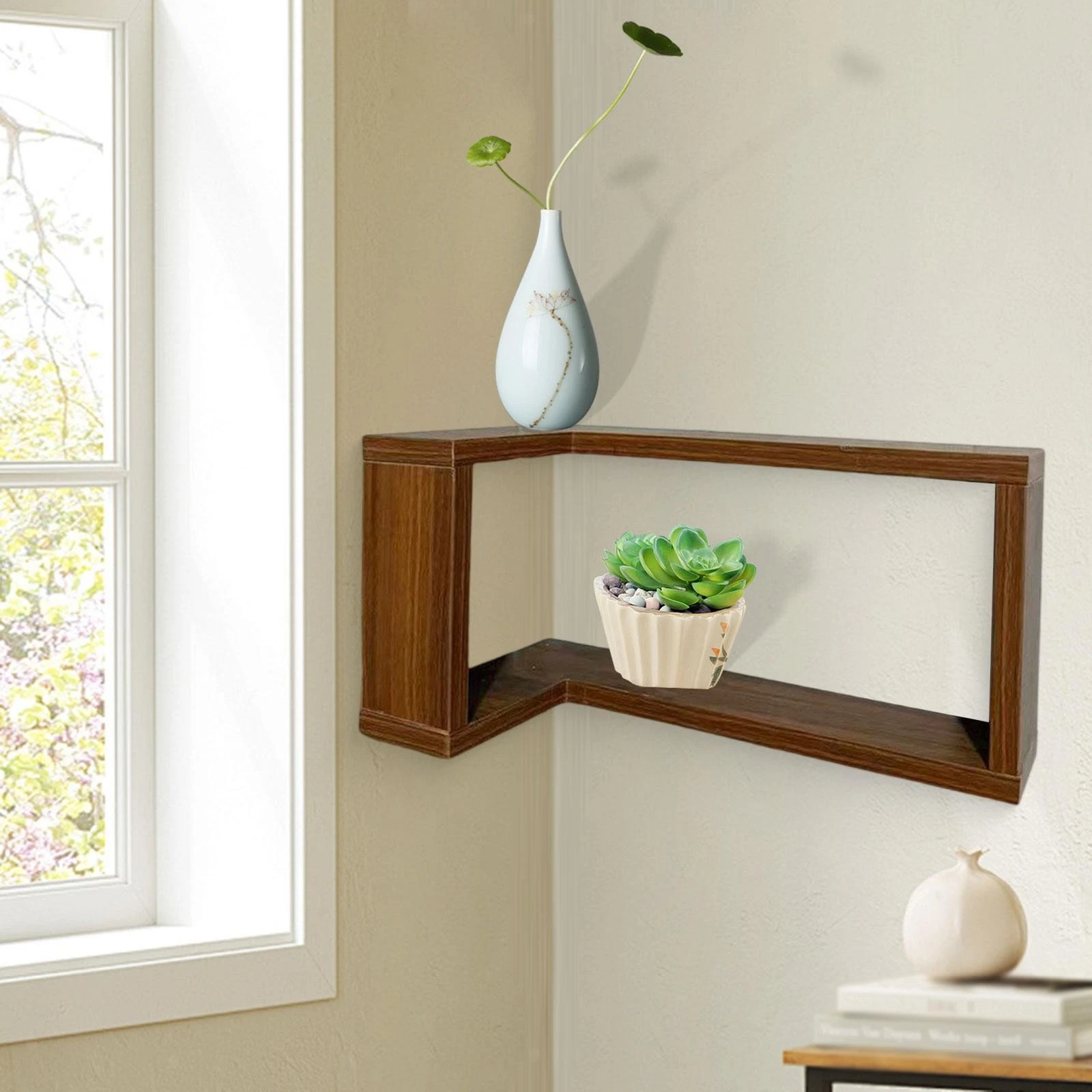 90 Degree Corner Shelf Floating Shelf Decorative Corner Organizer Wood Wall