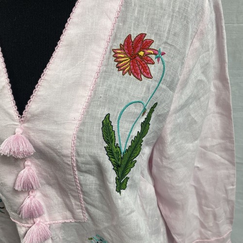Linen NoLoGo Chic Small / Medium Floral Pintuck Midi Tunic Dress Embroidered Pin - Picture 2 of 10