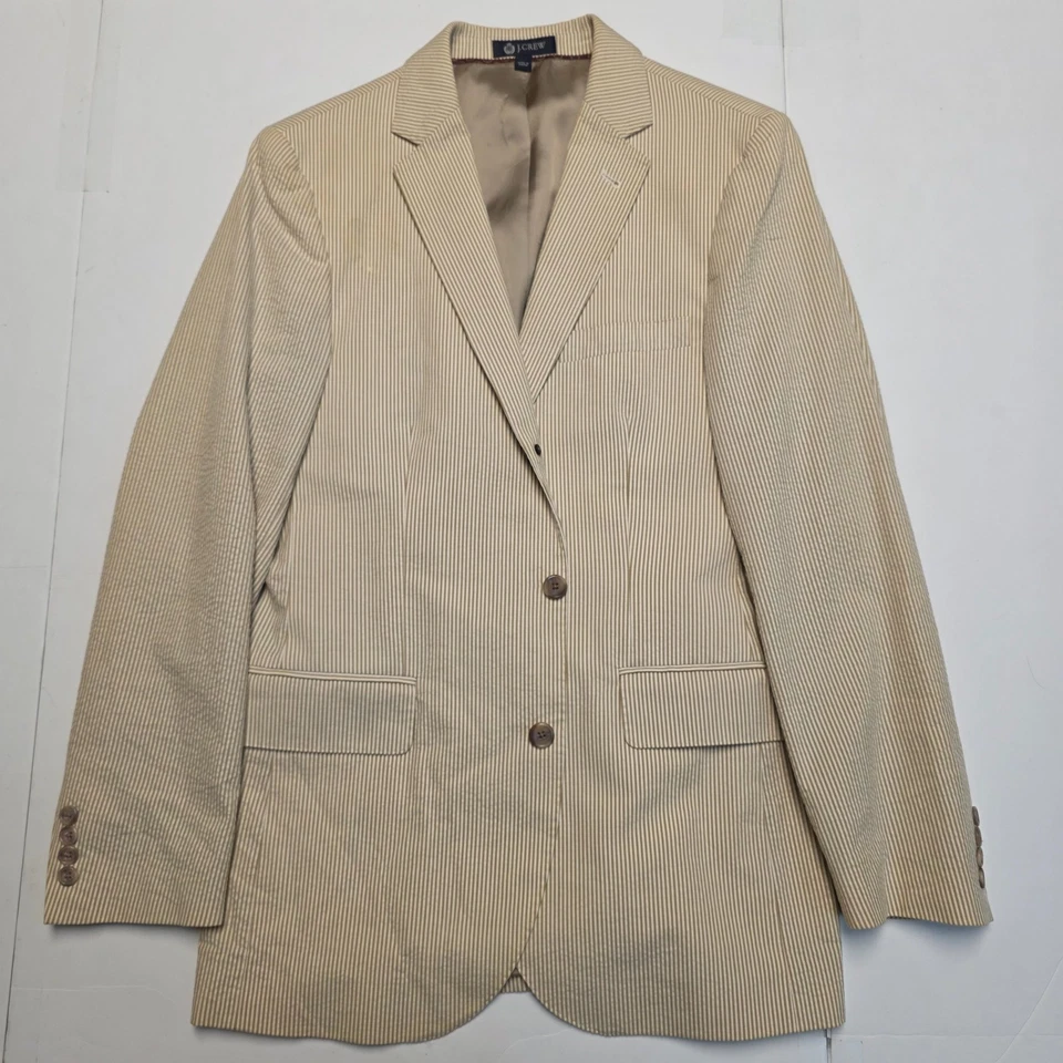 Traje J.CREW Rayas SEERSUCKER Algodón 3 Botones Para Hombre 38 R 32x31 Beige Tostado ALGODÓN Foto 3 de 4