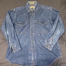 Vintage Adirondack Savile Row Denim Button Down Shirt Men Size M
