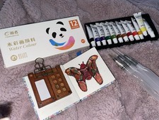 Portable Mini Watercolor Paint Set with Brushes and Sketchbook, 12 Colors