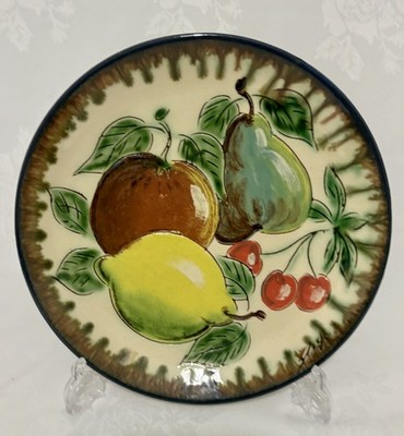 Großer spanischer Terrakotta Slipware Obstteller signiert Puigdemont 9,5'' (3 von 5)