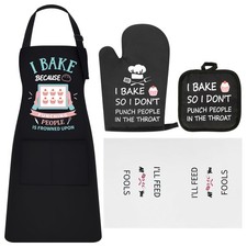 Funny Baking Apron Set For Women Includes Oven Mitts Pot Holder Towel