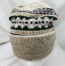 The Vermont Country Store 100 Eco Tag Wool Beanie Hat Gray  Forest Green