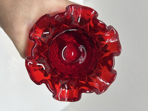 Jarrón de Colección Fenton Vidrio Diamante Estrella Patrón Rubí Rosa Amberina Cuenco con Volantes - Imagen 5 de 8