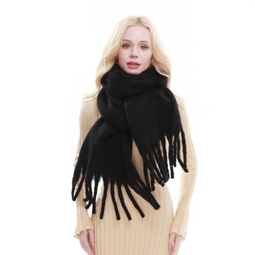 RIIQIICHY Chunky Scarf for Women Winter Warm Thick Scarves Oversized Black - 第 3/6 張圖片
