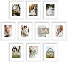 upsimples 8x10 Picture Frame Set of 10, Display Pictures 5x7 with Mat, White