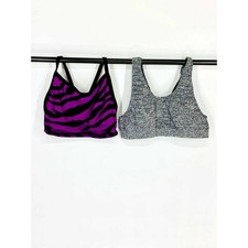 BUNDLE Lot of 2 Fruit of the Loom Gray / Purple Stripe Sports Bra s Girls