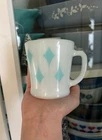 Vintage Fire King Kite Diamond Mug Htf Turquoise Milk Glass
