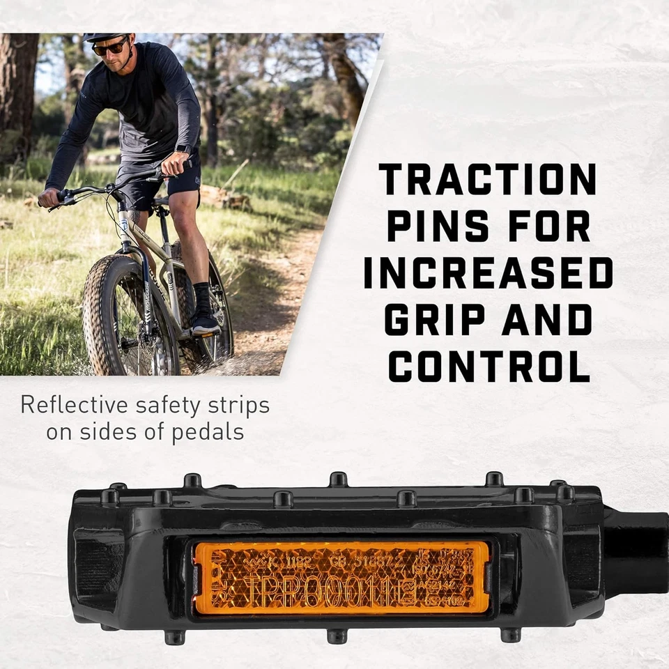 Pedales de bicicleta de montaña Mongoose aleación negro azul 1/2" 9/16" con reflectores Foto 2 de 4