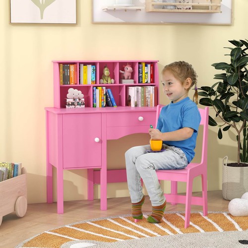 Kids Study Desk and Chair Set Student Wooden Writing Table w/Storage Cabinet - Picture 8 of 16