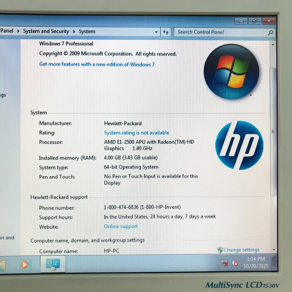 HP Pavilion SFF PC Retro Gaming AMD E1 1.40GHz 4GB RAM (Windows 7 Pro 64-Bit) - Image 3 of 4
