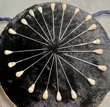 Lot Of 20 Vintage Faux Pearl Bead 8 mm Round Drop Hat Pin 2”