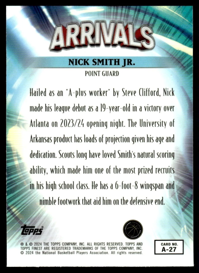 2024-25 TOPPS FINEST ARRIVALS RC /99 NaLyssa Smith Indiana Fever - Image 2 of 2