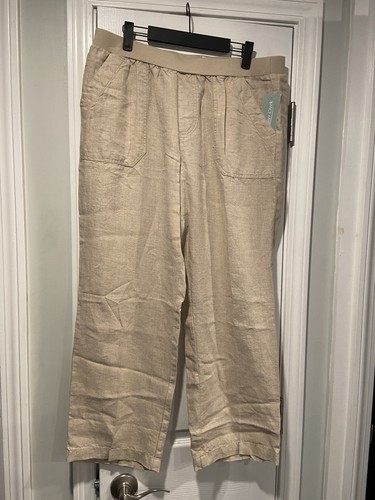 NWT Coldwater Creek Size 20W Flax 100% Linen Pull On Straight Leg Pants Beachy