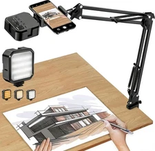 Overhead Mount, Articulating Arm Cell Holder with Light, Flexible Stand for L...