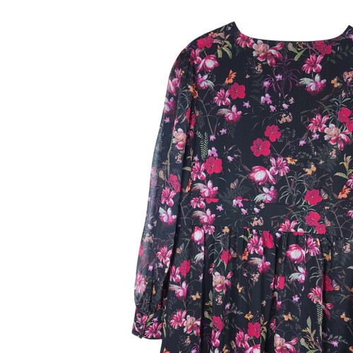 Maxi abito donna floreale Ted Baker 5 nero rosa manica lunga scollo a V boho chic - Foto 10 di 14