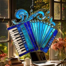 custom blue accordion acrylic suncatcher, music lover window decor gift