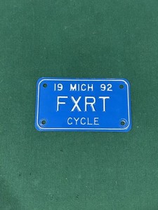 1991 Michigan  Vanity Motorcycle License Plate. FXRT (Harley Davidson Model)