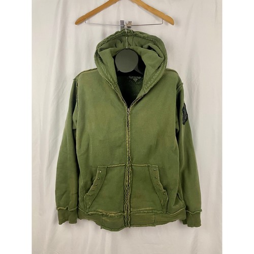 Affliction grüner Totenkopf Hoodie durchgehender Reißverschluss leichte Jacke M Grunge Y2K distressed Herren - Bild 15 von 18