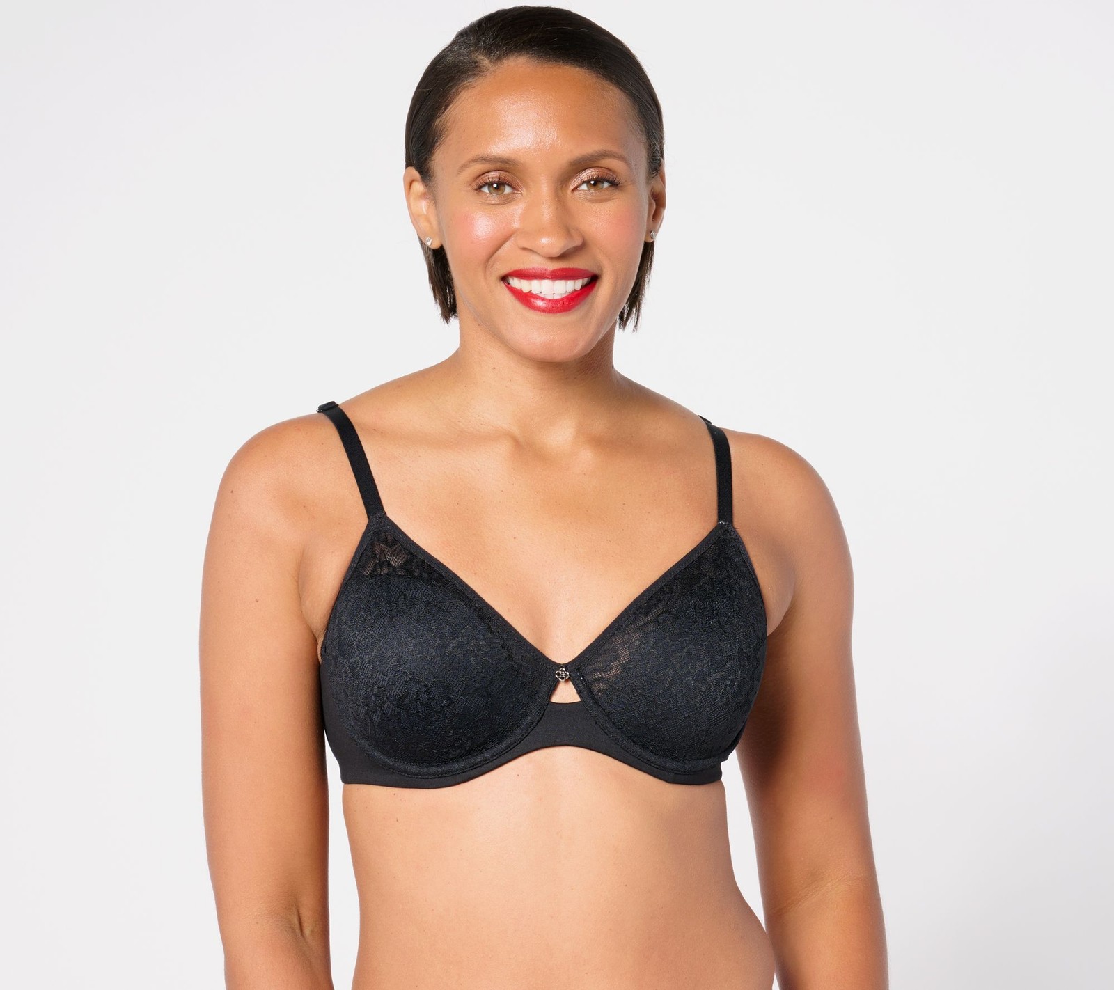 Breezies Women's Bra Sz 38D Lace Elegance Unlined Underwire Support Black