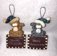 Blossom Bucket Suzi Skoglund Cat Meowy Christmas Ornaments Set of 2 Vintage 1998