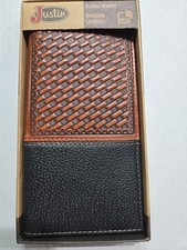 JUSTIN MEN'S RODEO WALLET BROWN BASKETWEAVE 2005767W8 - NEW RFID Protection