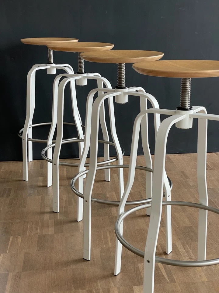 Barhocker höhenverstellbar, 4 Stück - weiss, Sitzfläche Eiche hell - Bild 4 von 4