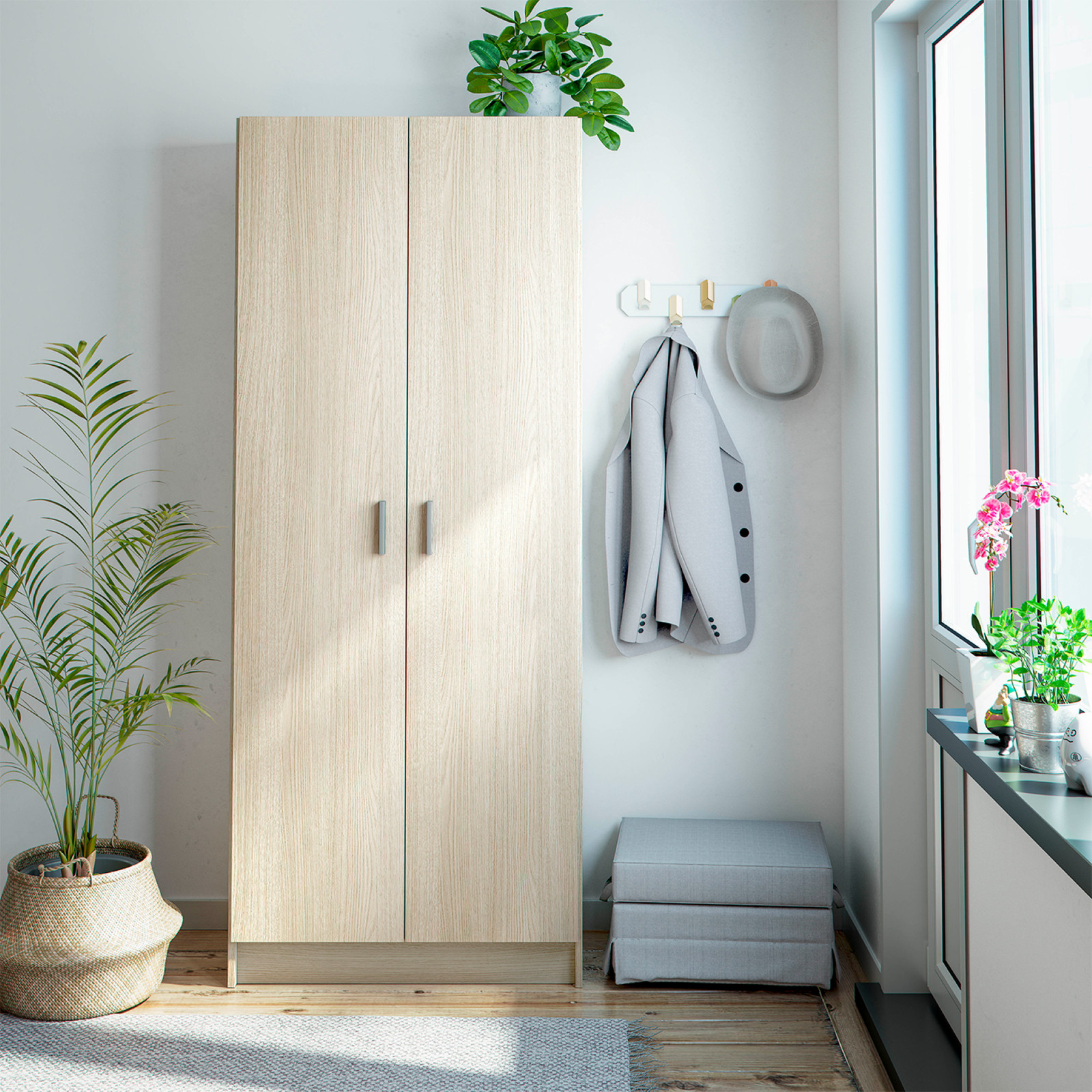 VITA 2 Door Utility Broom Cupboard Multi Use Storage in Oak Finish - Image 2