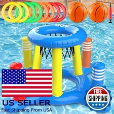 Inflatable Pool Float Basketball Hoop & Ring Game for Kids & Adults, 2-in-1