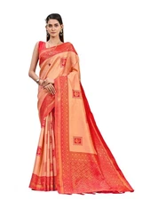 MIMOSA Women's Woven Design Kanjivaram Style Art Silk Saree With Blouse Piece :